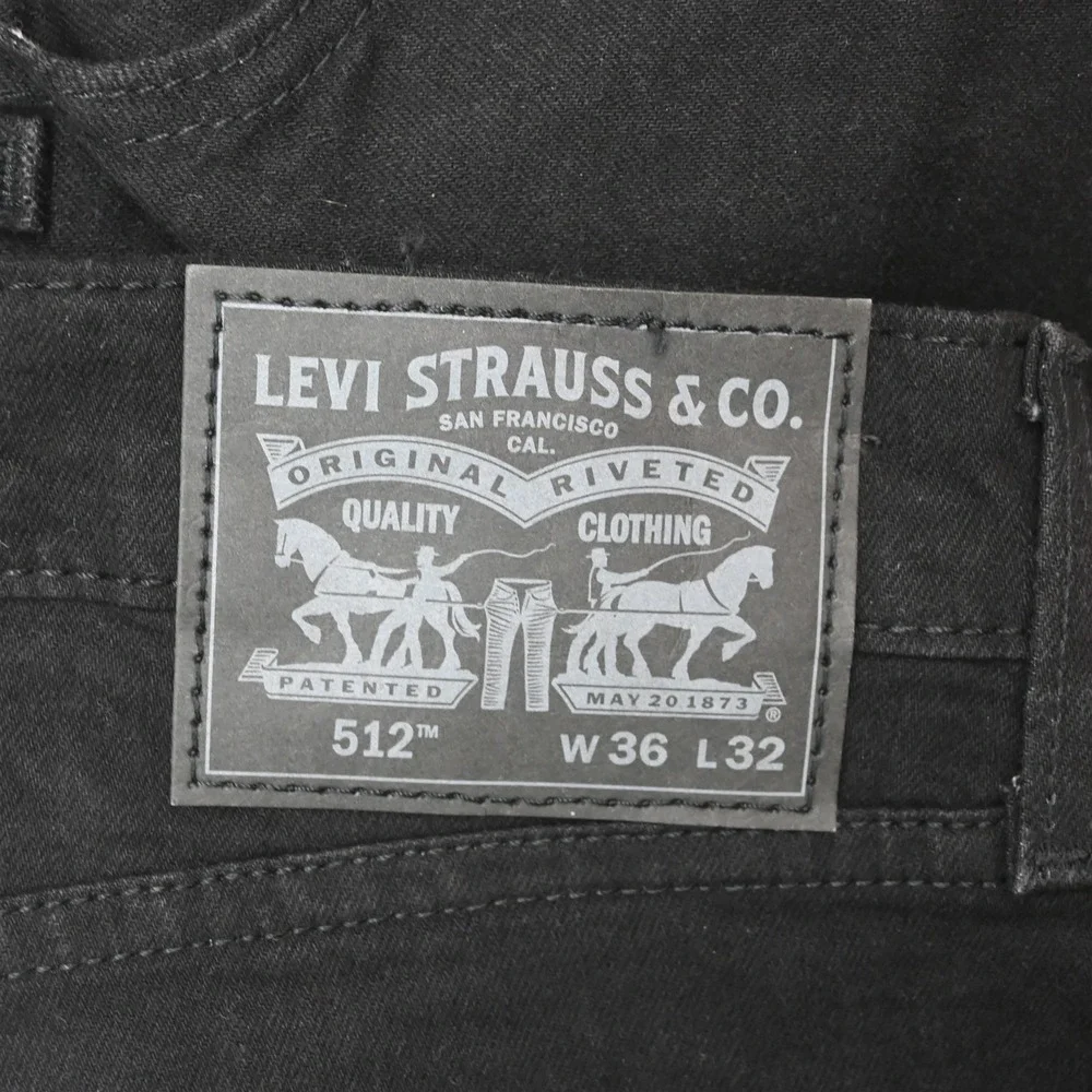 Levis 36x32 Black Stretch Denim 512 Slim Taper Mens Jeans